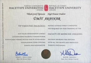 high honor student certificate of dr umit akpinar